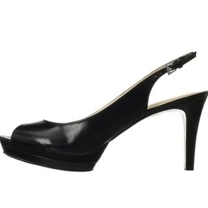 Nine West - "Able" black leather platform heels, slingback, peep-toe, size 10M